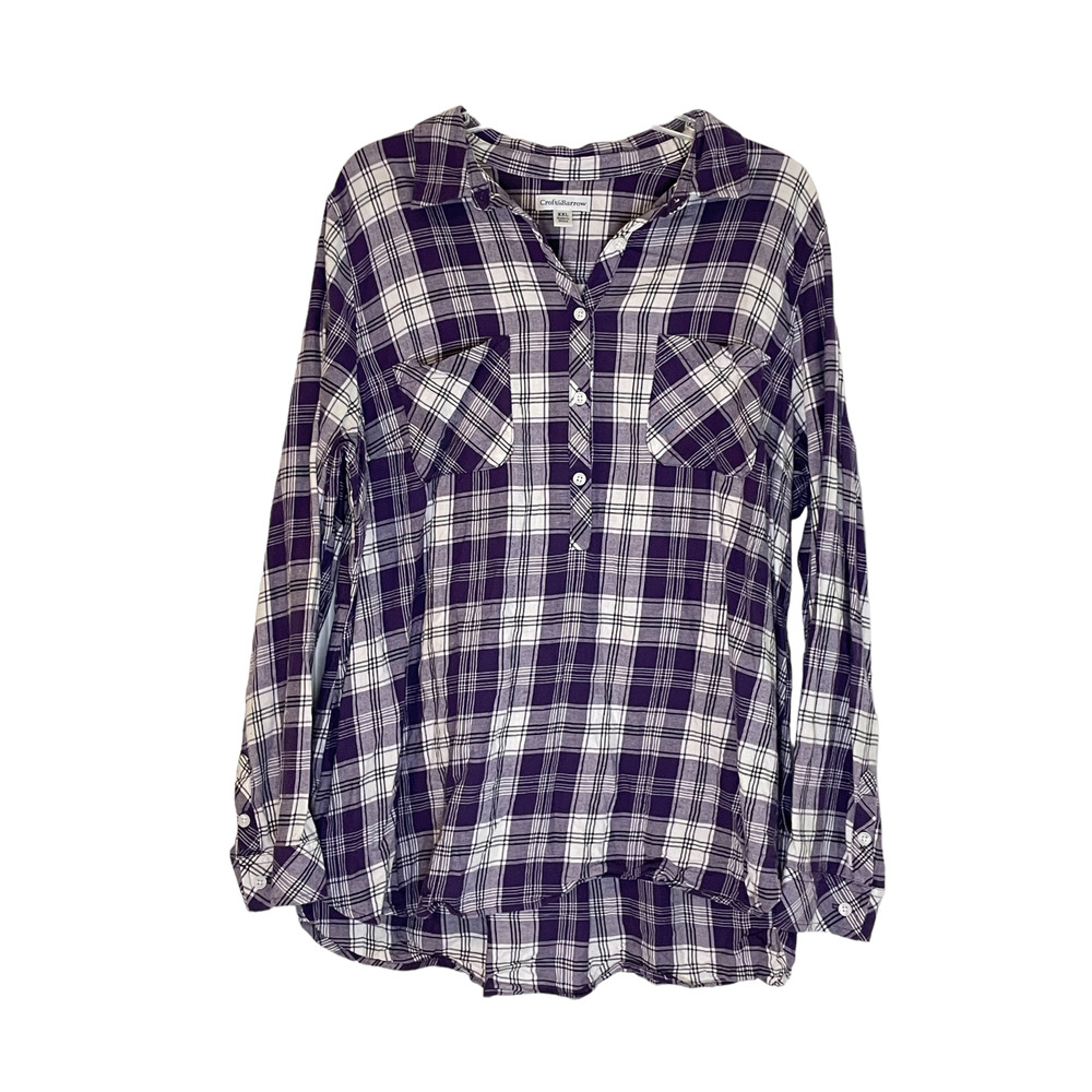 Croft & Barrow Womens Flannel Shirt Sz XXL Purple Plaid Button Up Fall Collared